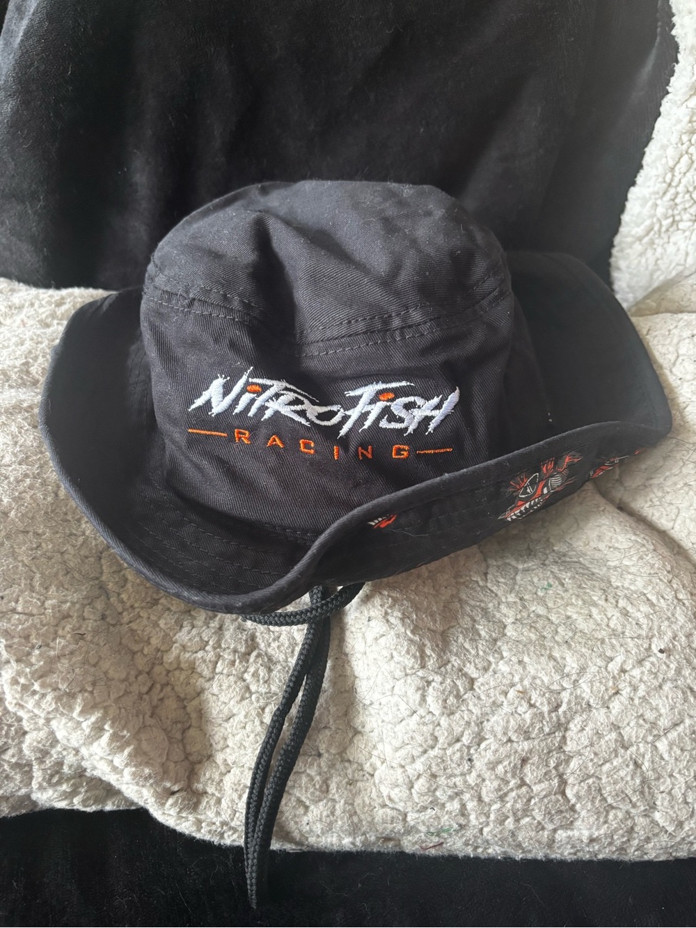 NitroFish Racing Black Bucket Hat Fishing Boonie Hat 100% Cotton